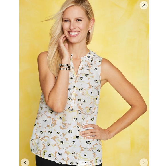 Talbots Tops - Talbots Ruffle Neck Shell Layered Floral Sleeveless‎ Blouse P231075014 Cream LP